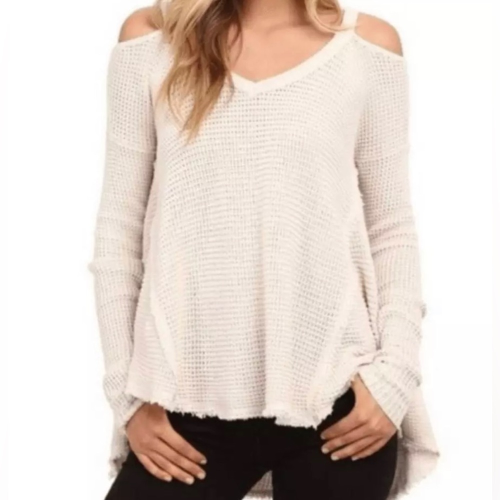 Free People Sunset Open Shoulder Sweater XS Ivory